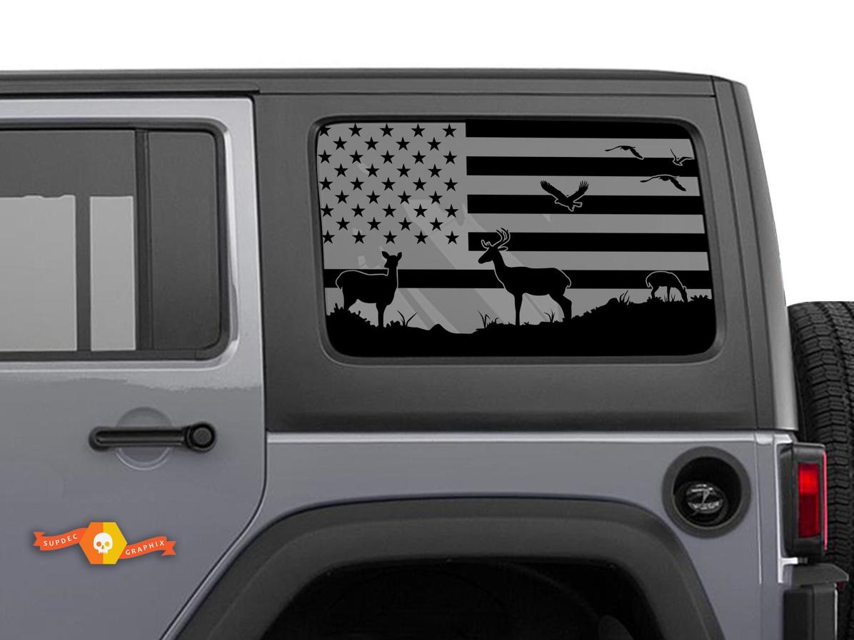 Jeep Wrangler Rubicon Hardtop USA Flag Forest Windshield Sticker Decal JKU JLU 2007-2019 or Tacoma 4Runner Tundra Suba Charger Challenger - 3
