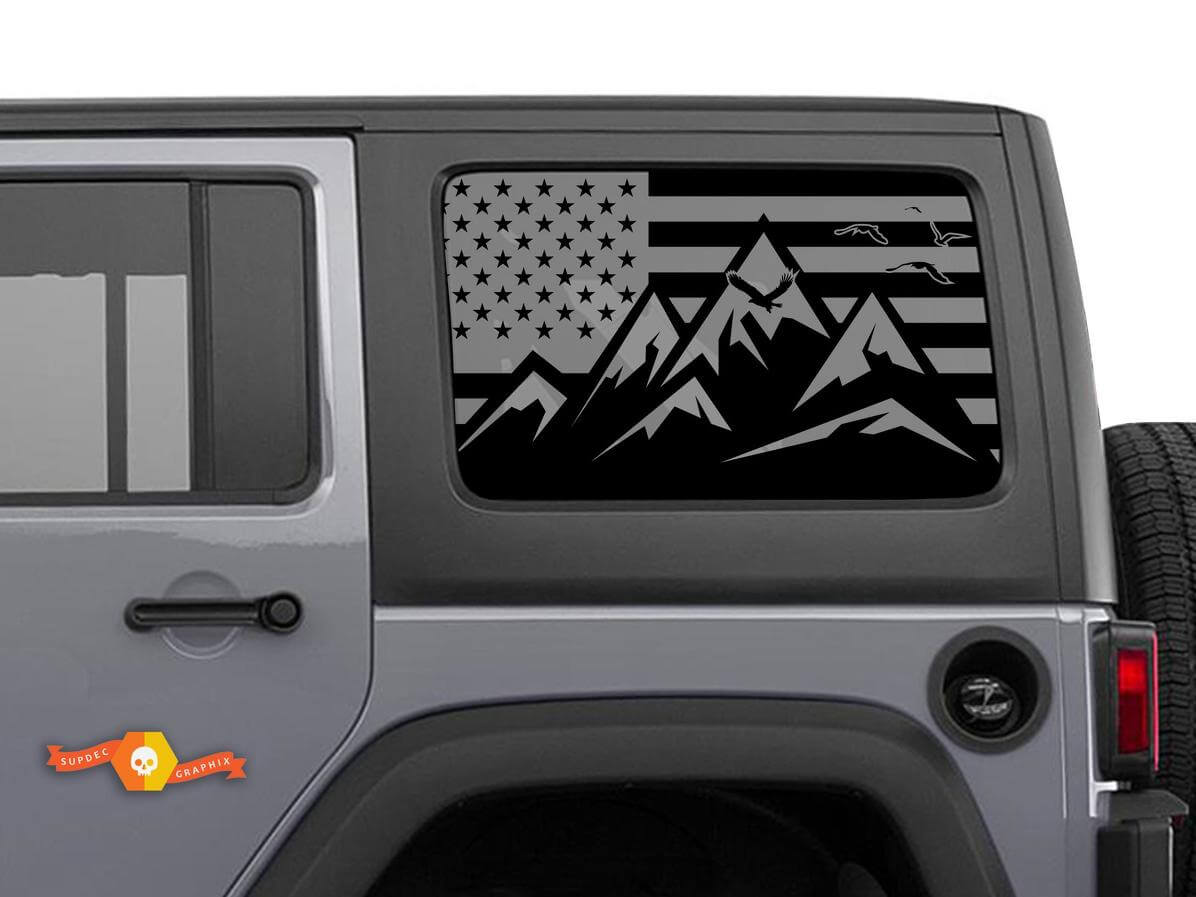 USA Flag Mountains Windscreen Vinyl Sticker Decal For Jeep Toyota Dodge Trucks