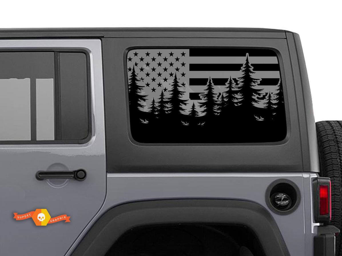 USA Flag Forest Rear Side Window Vinyl Decal Pair for Jeep Wrangler Hardtop