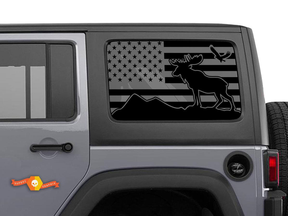 USA Flagge Elch Adler Berge Windschutzscheiben Aufkleber Decal Für Jeep Wrangler Rubicon Hardtop JKU JLU 2007-2019 oder Tacoma 4Runner Tundra Charger Challenger