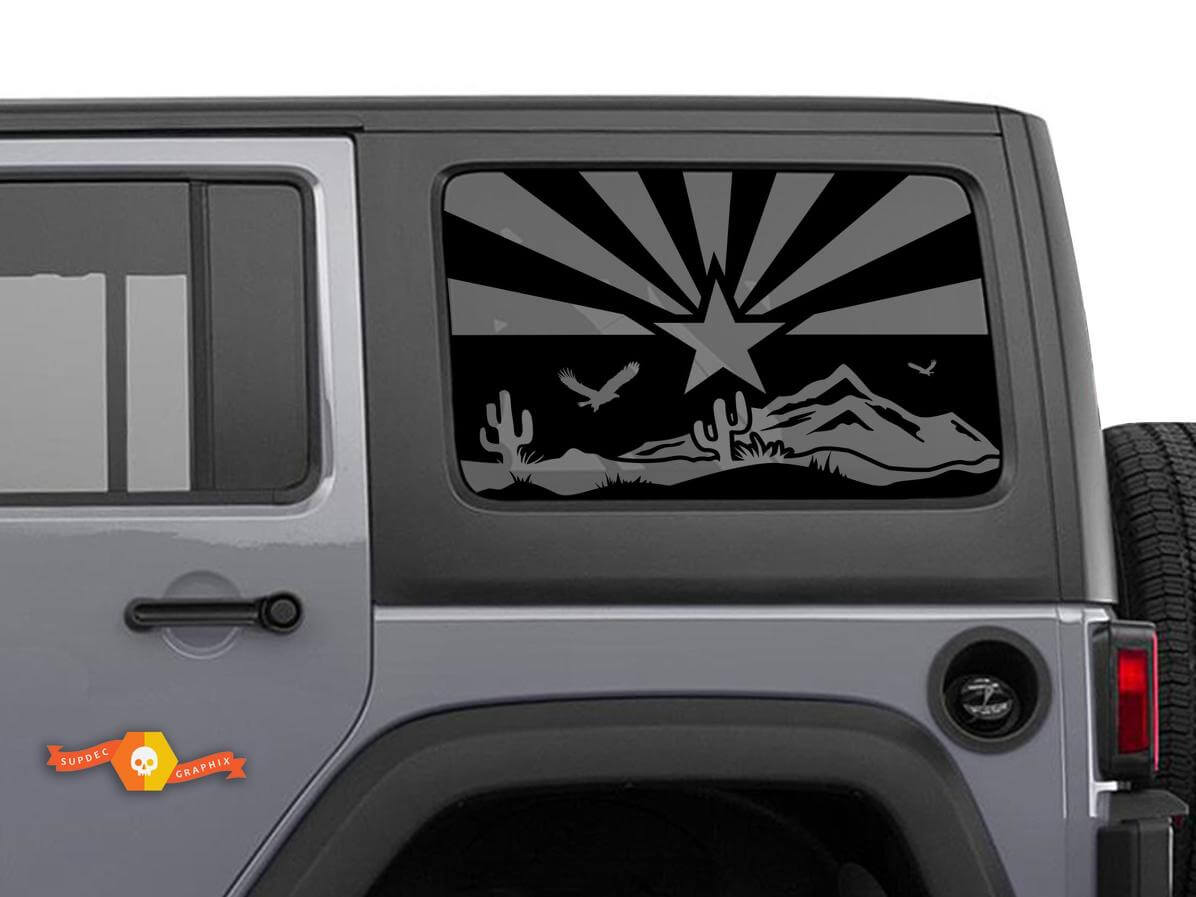 Arizona Flag Desert Scene Decal for For Jeep Wrangler Rubicon Hardtop JKU JLU 2007-2019 or Tacoma 4Runner Tundra Charger Challenger