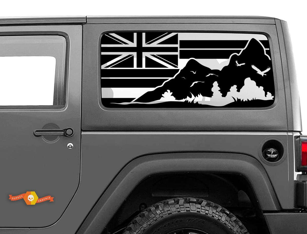 Flag Hawaii Mountains Windscreen Sticker Decal For Jeep Wrangler Rubicon Hardtop JKU JLU 2007-2019 or Tacoma 4Runner Tundra Charger Challenger