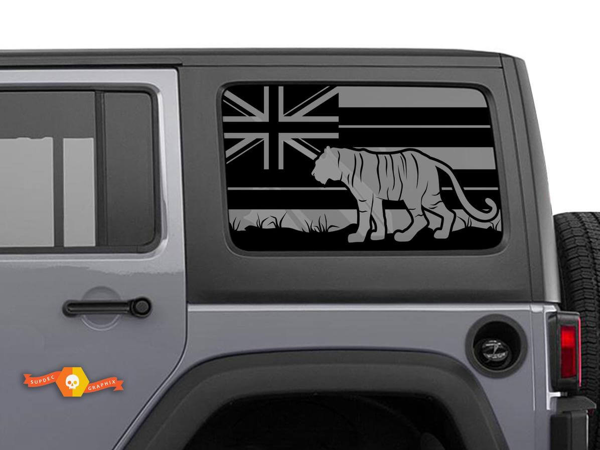 Flag Hawaii Tiger Windscreen Sticker Decal For Jeep Wrangler Rubicon Hardtop JKU JLU 2007-2019 or Tacoma 4Runner Tundra Charger Challenger