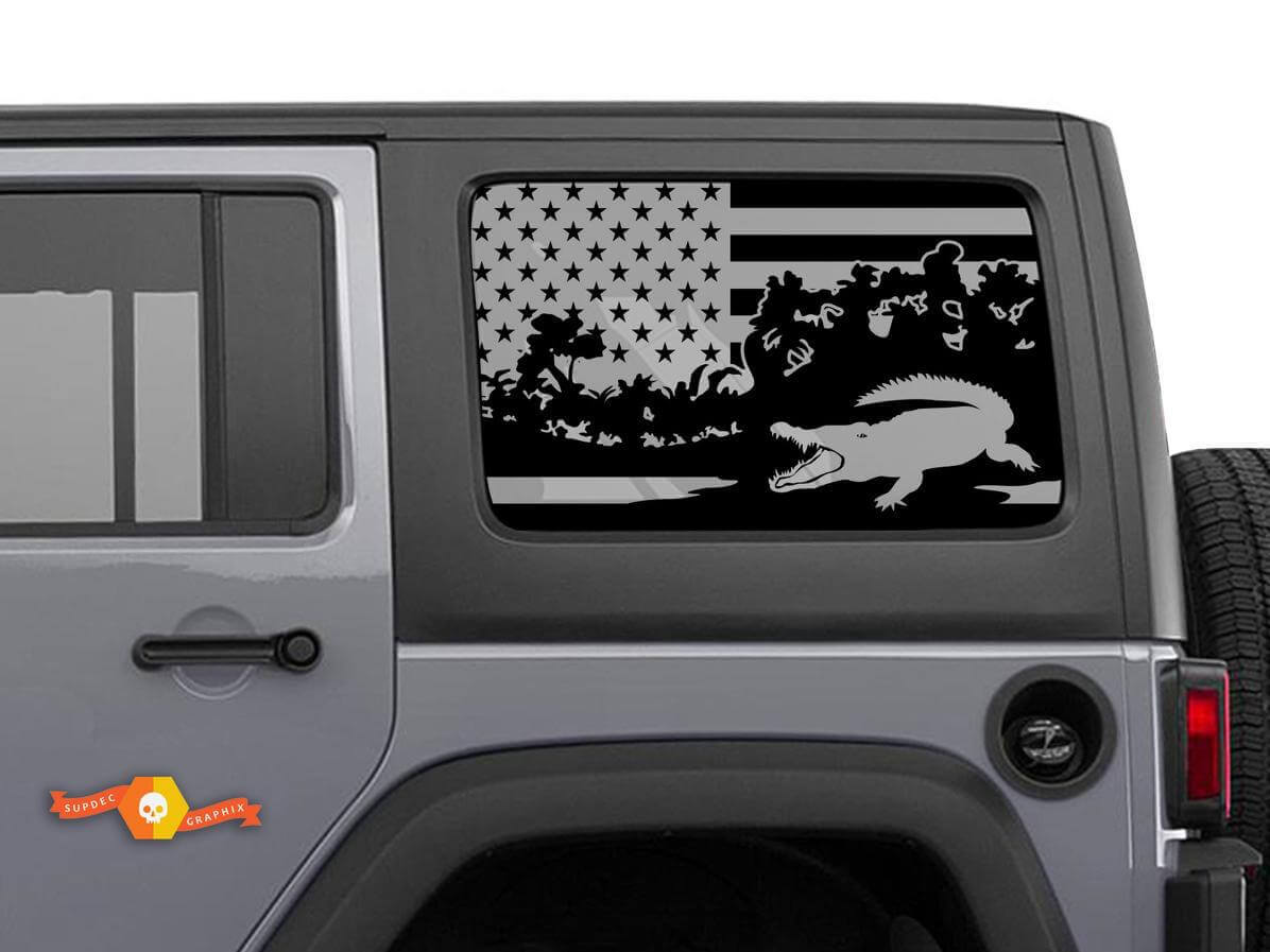 Alligator US Flag Hardtop Side Window Decal fit Tacoma 4Runner Tundra Suba Jeep Wrangler
