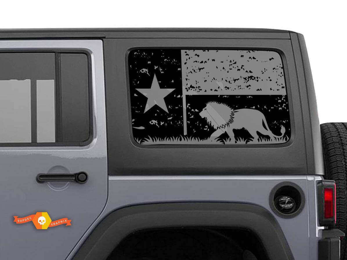 Destroyed Texas Flag Lion Side Window Vinyl Decal Sticker for Jeep Wrangler 2007-2019