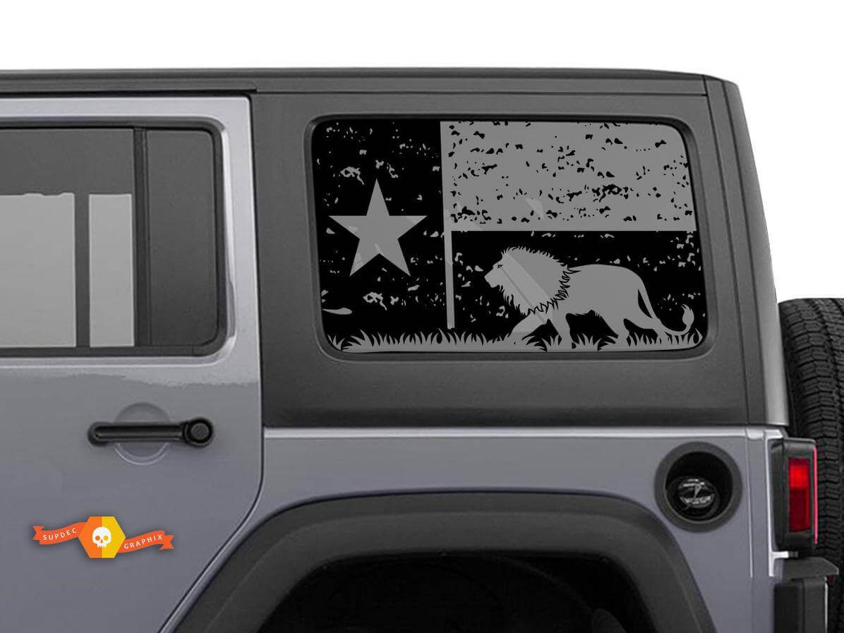 Jeep Wrangler Rubicon Hardtop Texas Flag Lion Mountains Destroyed Windshield Sticker Decal JKU JLU 2007-2019 or Tacoma 4Runner Tundra Suba Charger Challenger - 57

