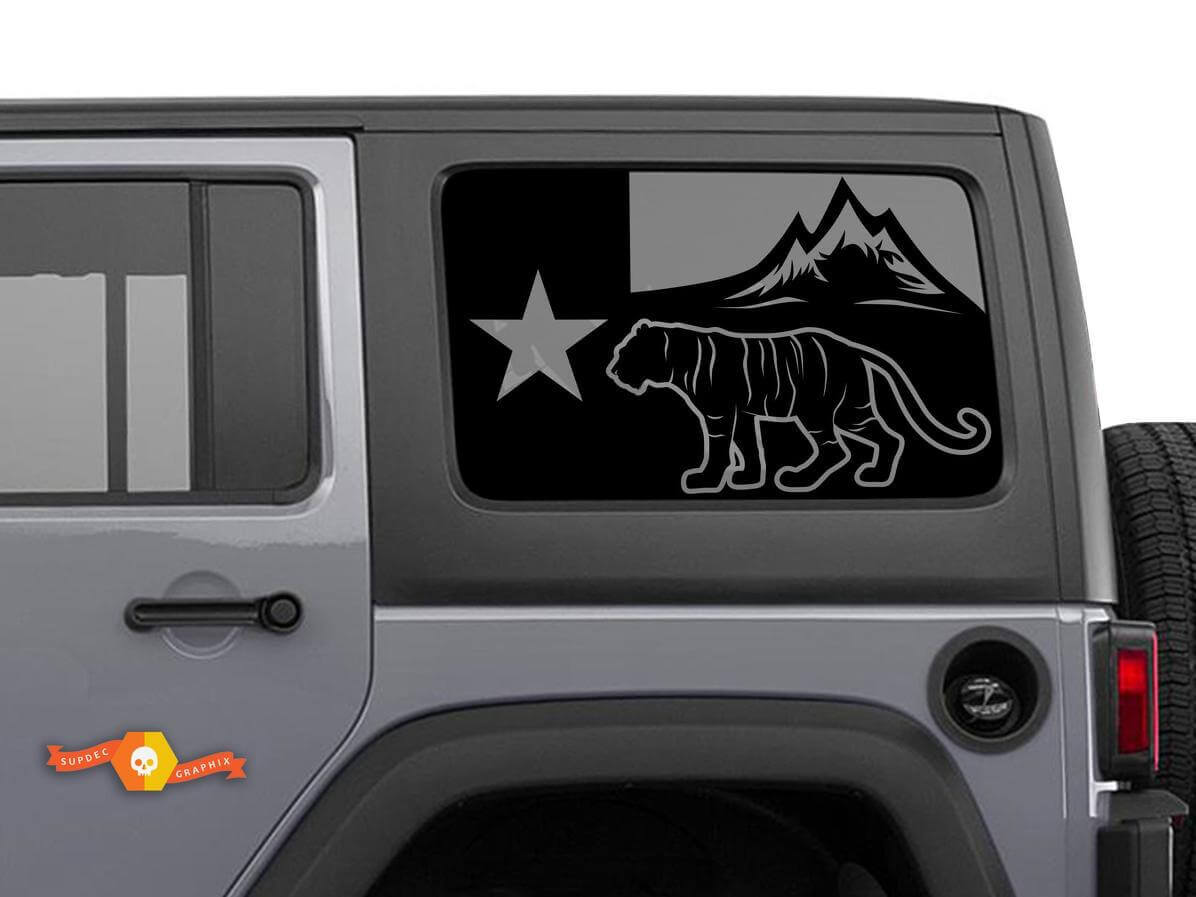 Texas Flag Tiger Side Window Vinyl Decal Sticker for Jeep Wrangler 2007-2019