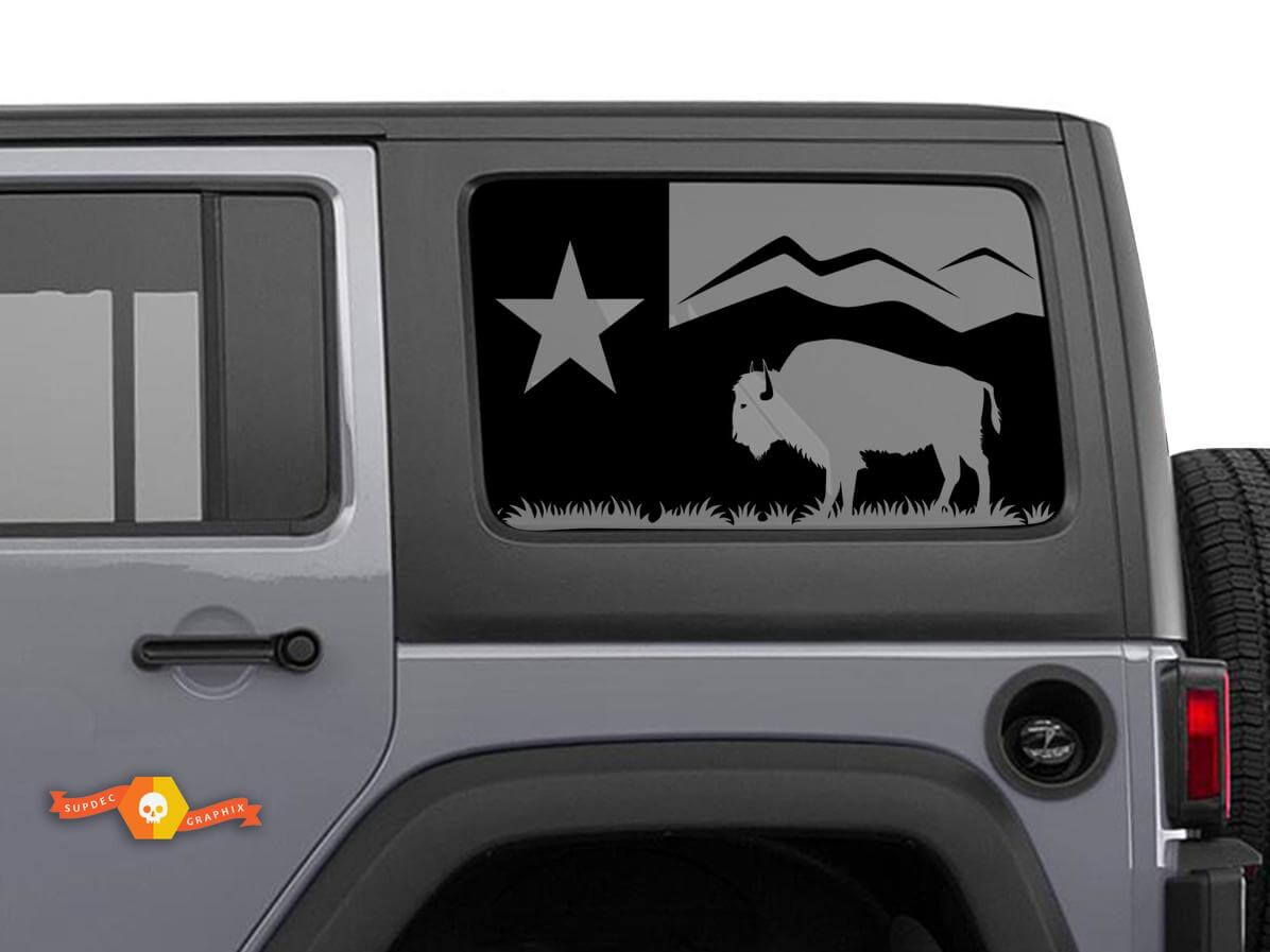 Texas Flag Forest Mountains Bison Windscreen Sticker Decal For Jeep Wrangler Rubicon Hardtop JKU JLU 2007-2019 or Tacoma 4Runner Tundra Charger Challenger