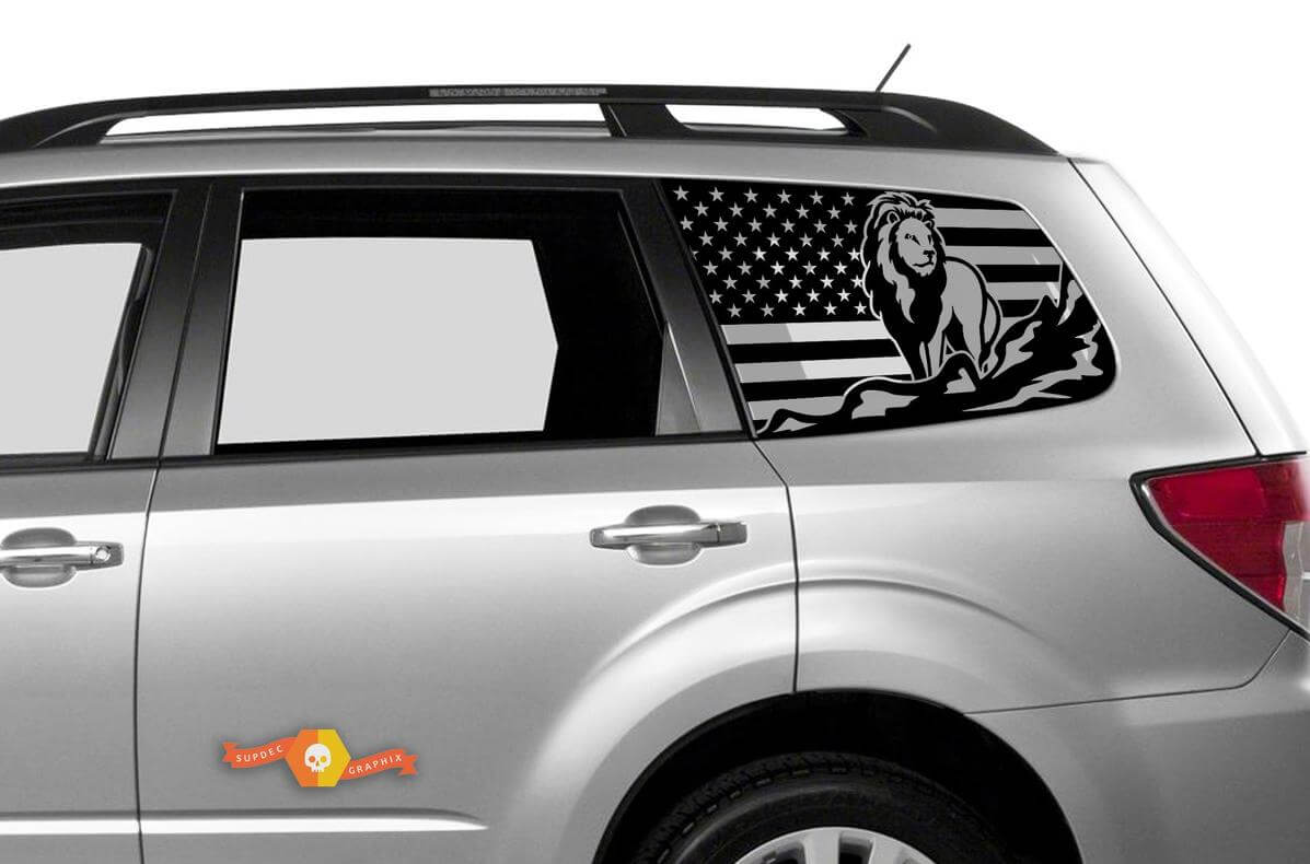 Suba Ascent Forester Hardtop USA Flag Lion Mountains Windshield Sticker Decal JKU JLU 2007-2019 or Tacoma 4Runner Tundra Dodge Challenger Charger Wrangler Rubicon - 84
