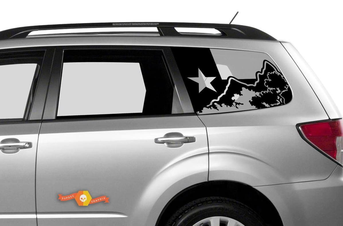 Suba Ascent Forester Hardtop Texas Flag Mountains Forest Windshield Sticker Decal JKU JLU 2007-2019 or Tacoma 4Runner Tundra Dodge Challenger Charger Wrangler Rubicon - 90
