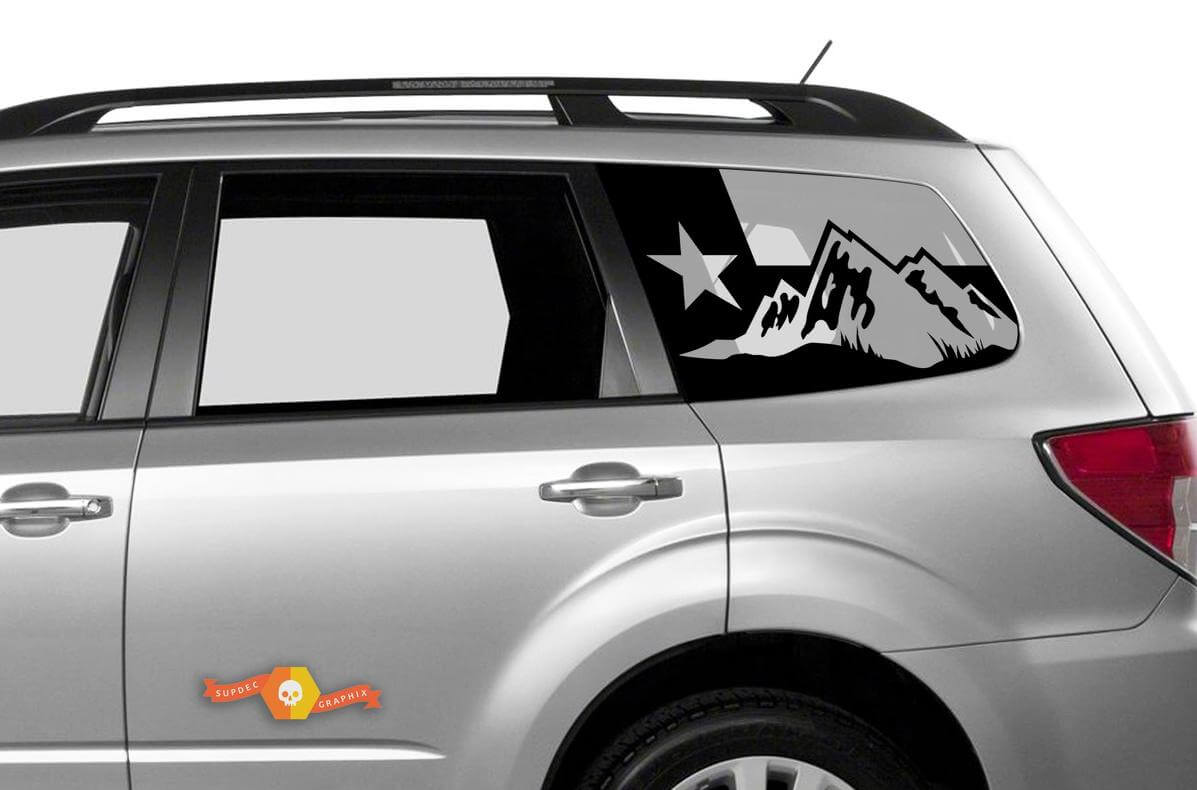 Suba Ascent Forester Hardtop Texas Flag Mountains Forest Windshield Sticker Decal JKU JLU 2007-2019 or Tacoma 4Runner Tundra Dodge Challenger Charger Wrangler Rubicon - 91
