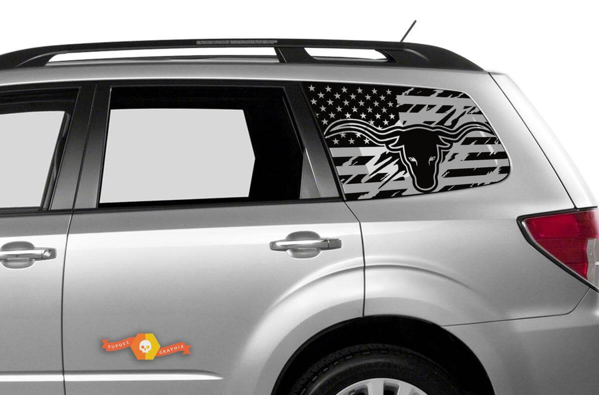 Suba Ascent Forester Hardtop USA Flag Destroyed Windshield Sticker Decal JKU JLU 2007-2019 or Tacoma 4Runner Tundra Dodge Challenger Charger Wrangler Rubicon - 95
