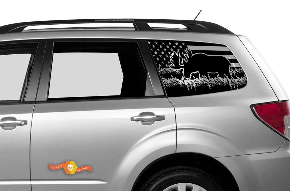Suba Ascent Forester Hardtop USA Flag Moose Windshield Sticker Decal JKU JLU 2007-2019 or Tacoma 4Runner Tundra Dodge Challenger Charger Wrangler Rubicon - 97
