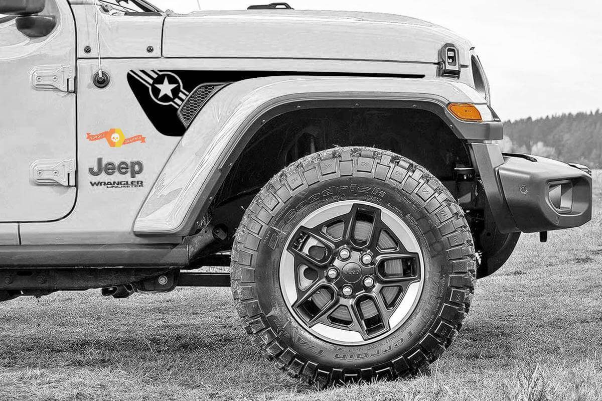 Army Star Extended Fender Vent Vinyl Decal Kit for Jeep Gladiator Wrangler