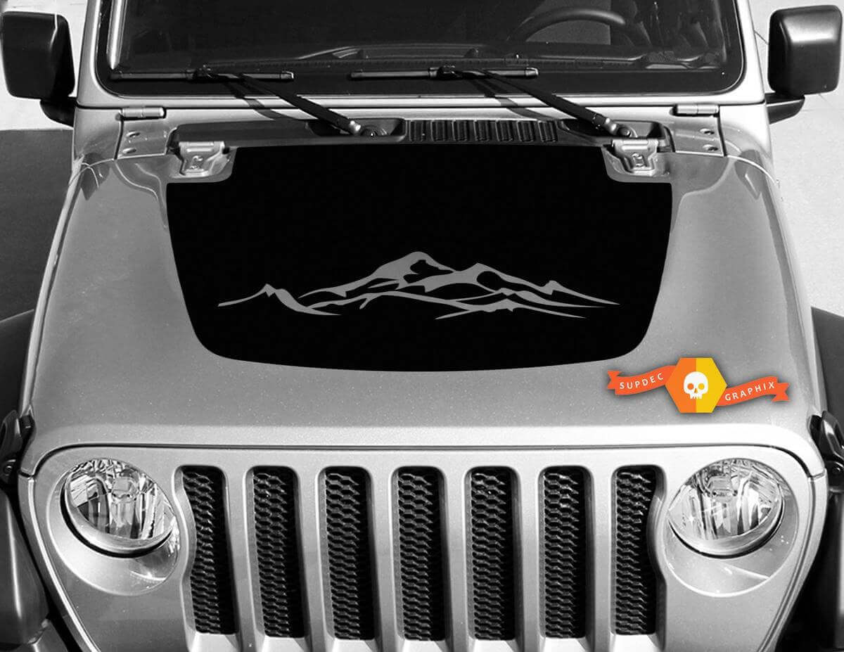 Mountains Bonnet Vinyl Decal Sticker Graphics Kit 2 for Jeep Gladiator JT Wrangler JL JLU