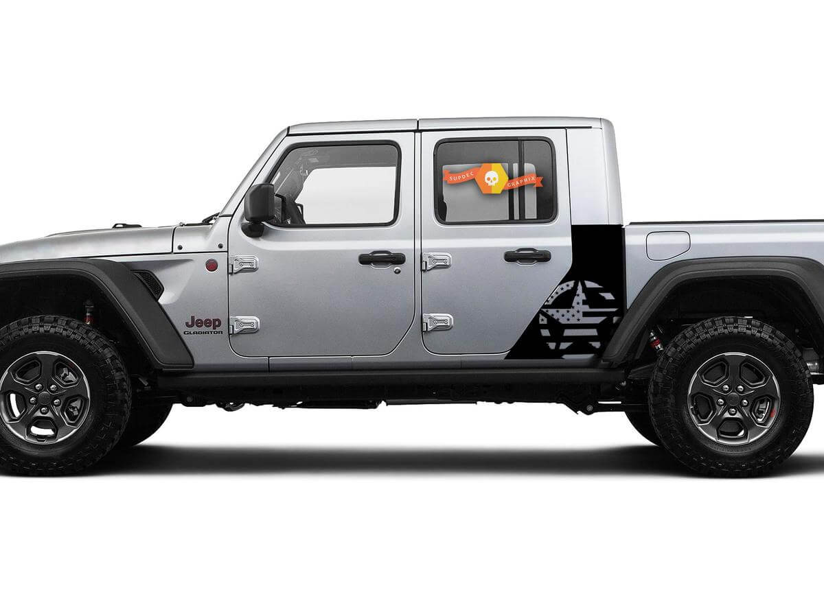 Jeep Gladiator Side War Flag USA Star Sticker Decal Factory Style Body Vinyl Graphic Stripes Kit 2018-2021
