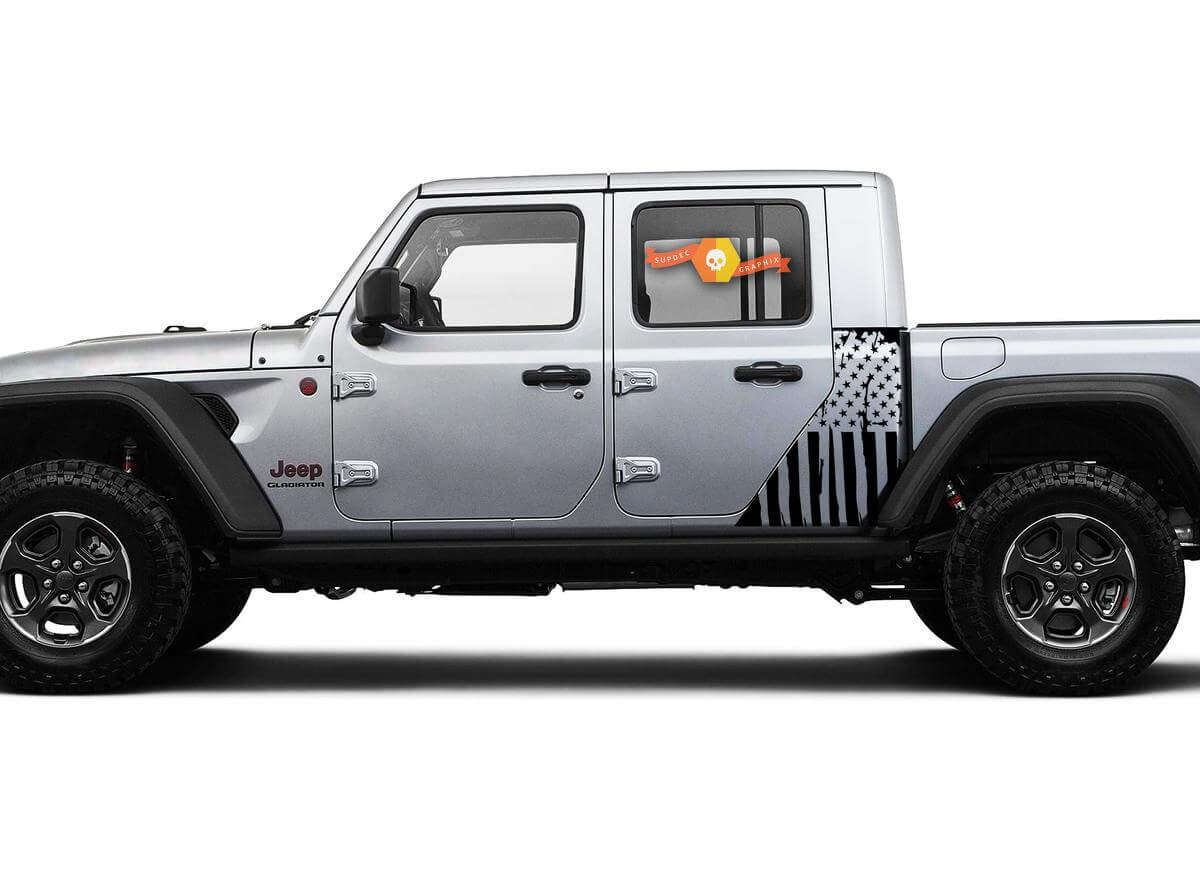 Side Flag USA Military Destroyed Body Vinyl Graphic Stripes Kit Decal Sticker 2 for Jeep Gladiator