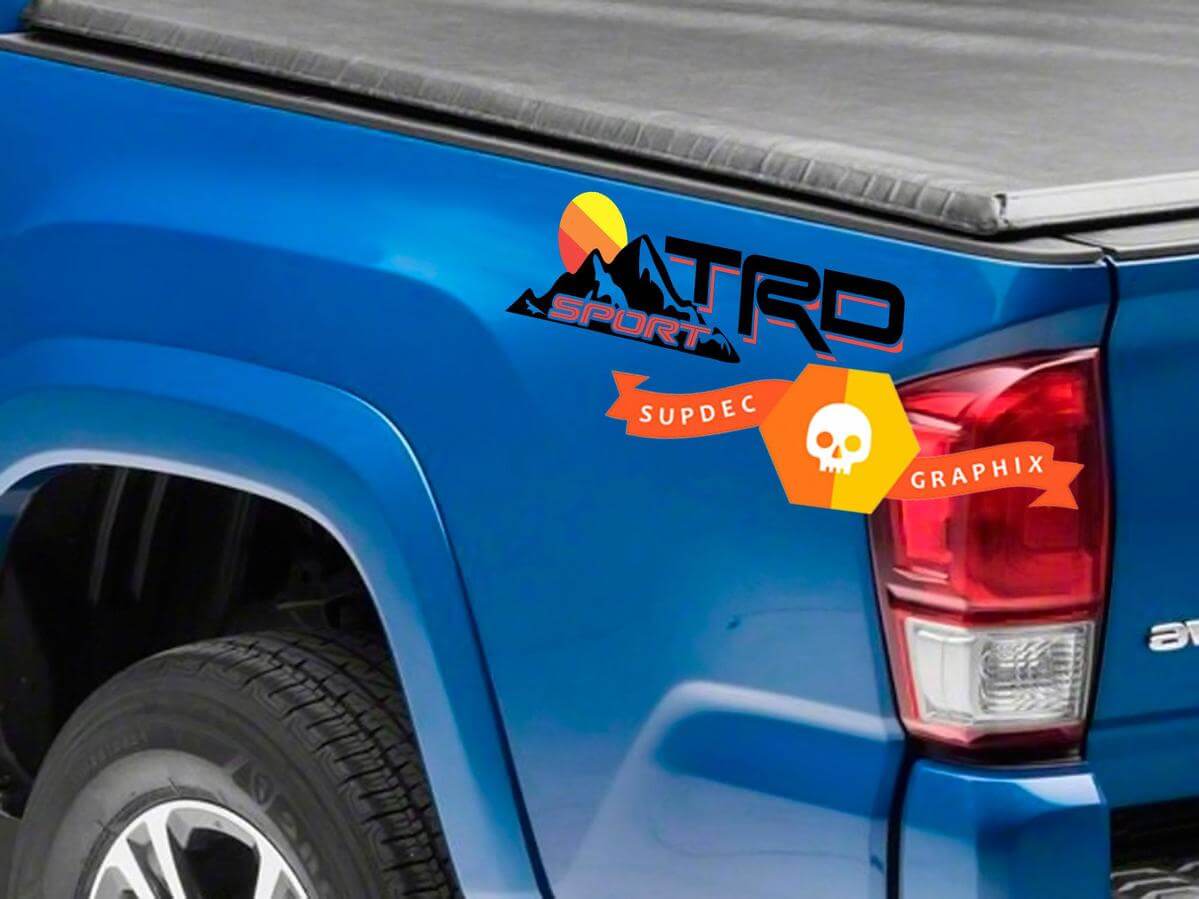TRD Sport Mountain Bedside Vinyl Decals Set for Toyota Tacoma Tundra and FJ Cruiser