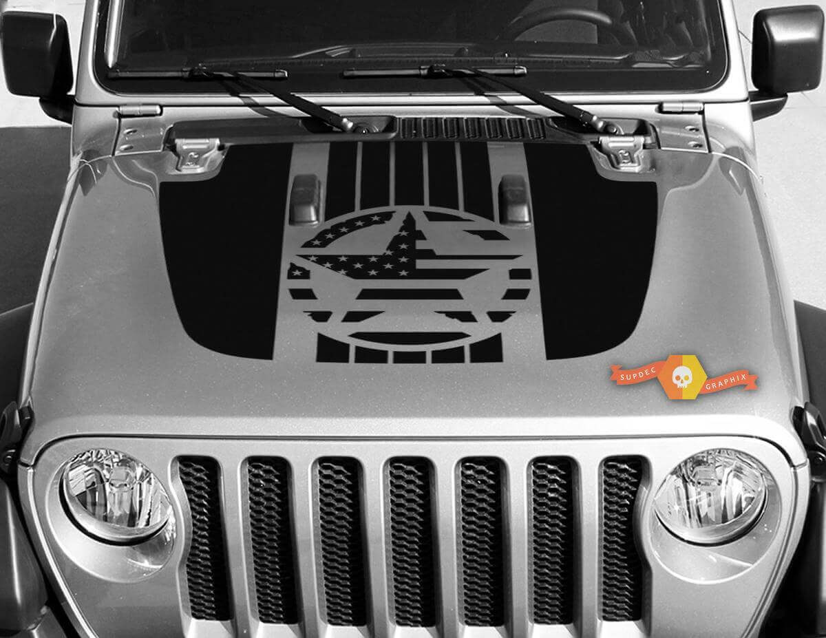 Military Star USA Flag Hood Vinyl Decal for Jeep Wrangler & Gladiator