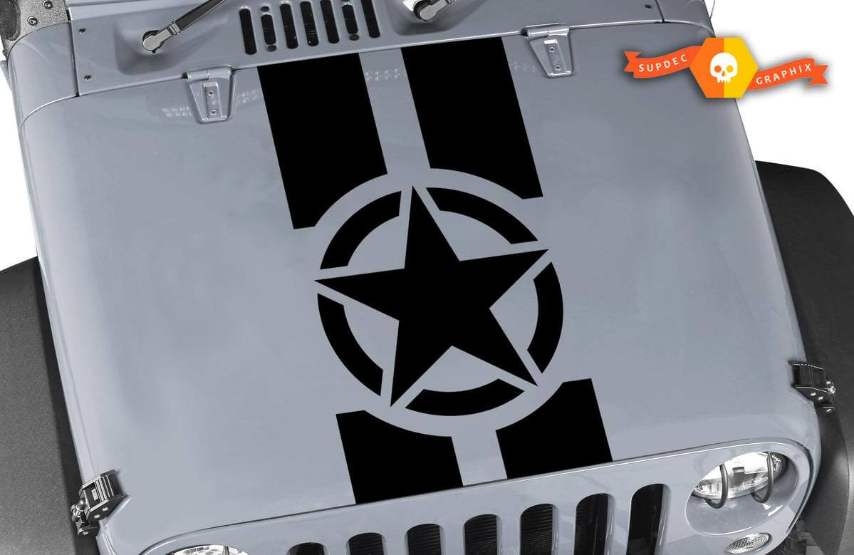 Military Star Hood Stripes Vinyl Decal Kit for Jeep Wrangler