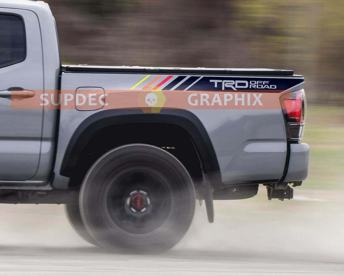  TRD 4x4 Off Road Rear Side Stripes Vinyl Decals for Toyota Tacoma Tundra