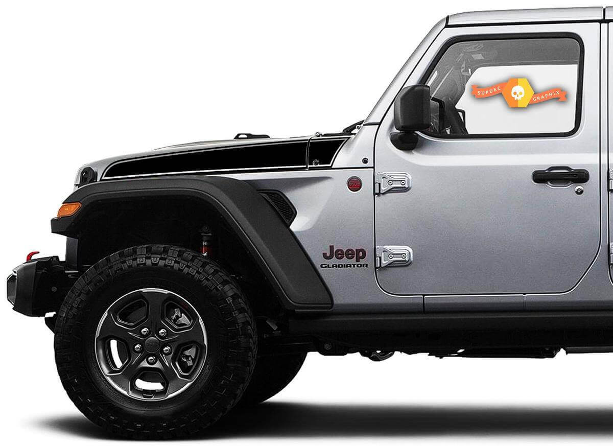 Outline Side Hood Stripes Vinyl Decals Pair for Jeep Wrangler & Gladiator