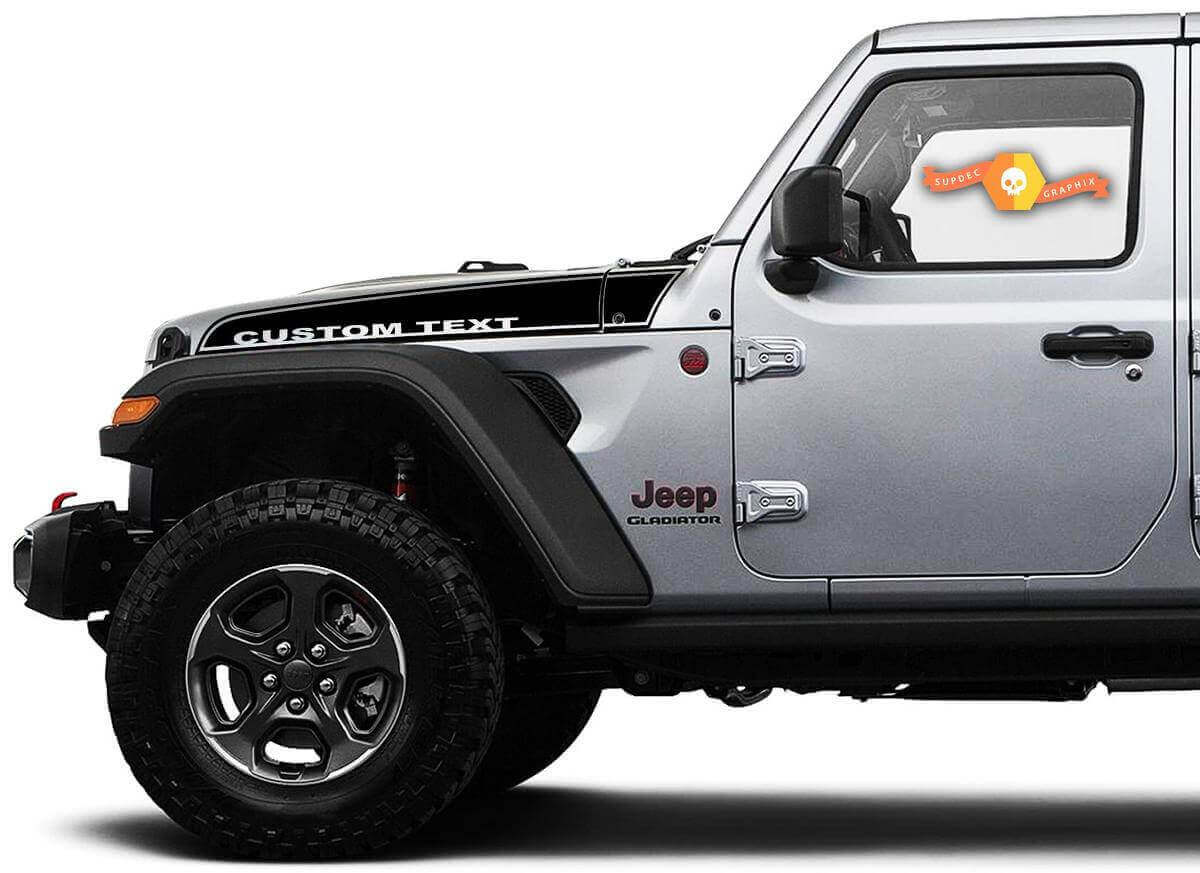 Custom Text Outline Hood Stripes Vinyl Decal Pair for Jeep Wrangler Gladiator