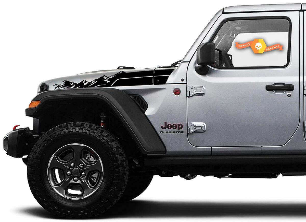 Mountain Range Hood Stripes Vinyl Decal Kit for Jeep Wrangler Gladiator Rubicon