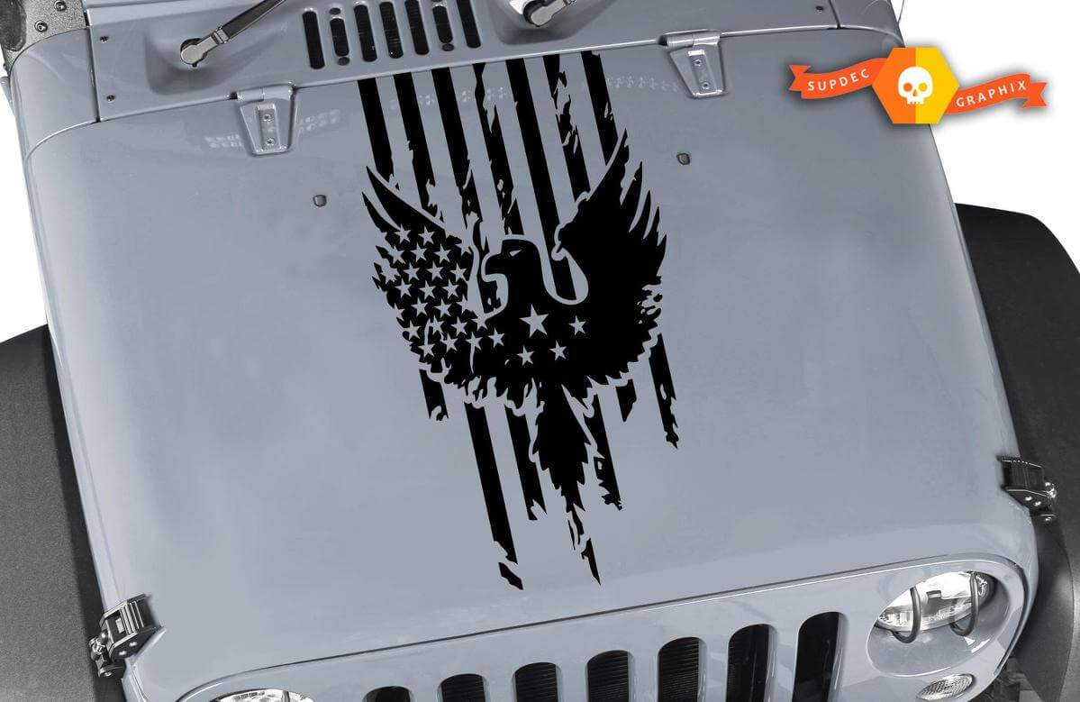 Distressed American Flag Eagle Hood Vinyl Decal for Jeep Wrangler
