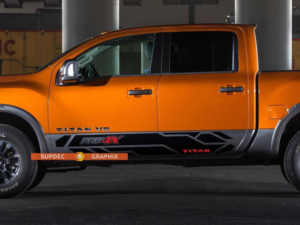 Pair of Pro 4X Titan Bed Side Vinyl Stickers Decal Kit for Nissan Titan 2015 - 2020
