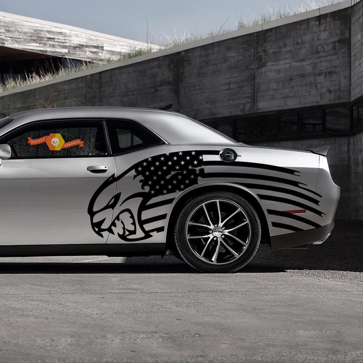 USA Flag Hellcat Side Vinyl Decal Sticker for Dodge Challenger