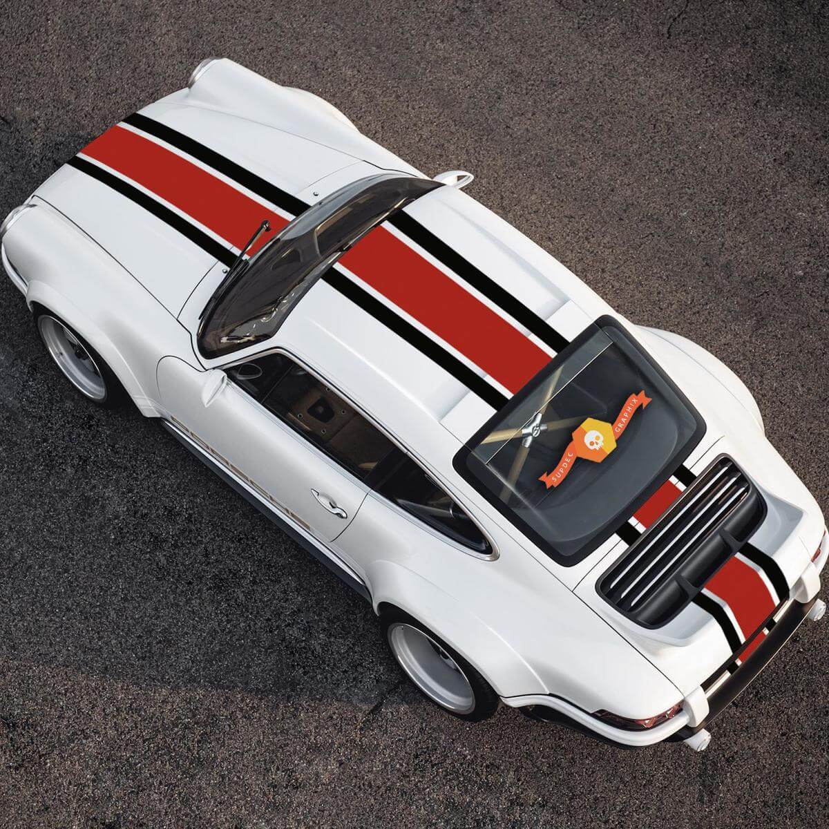 Center Racing Hood Roof Rear Stripes Vinyl Decal Kit for Porsche 911