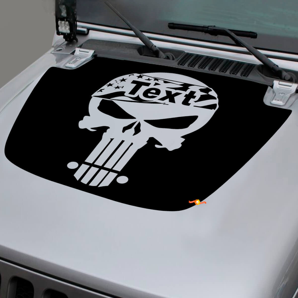 Custom Skull USA Flag Hood Vinyl Decal for Jeep Wrangler & Gladiator