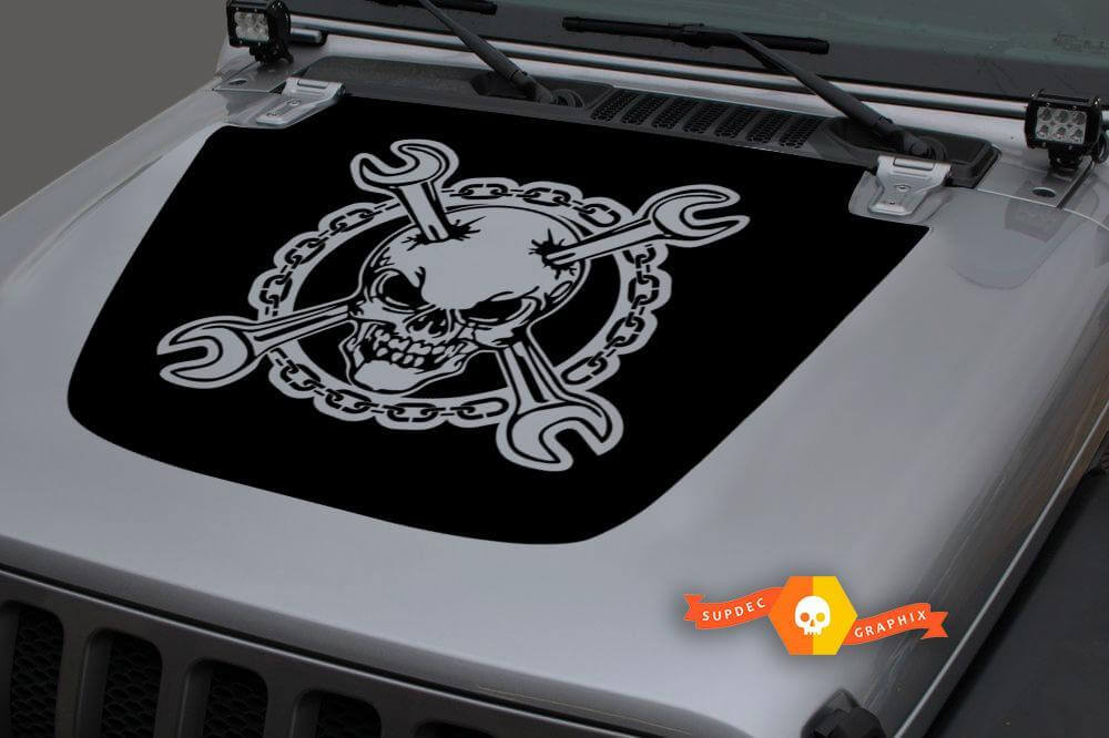 Jeep 2018-2021 Gladiator Wrangler JL JLU  JT Hood  skull-and-crossbone symbol Chain Late Middle Ages Vinyl Decal Sticker Graphic
