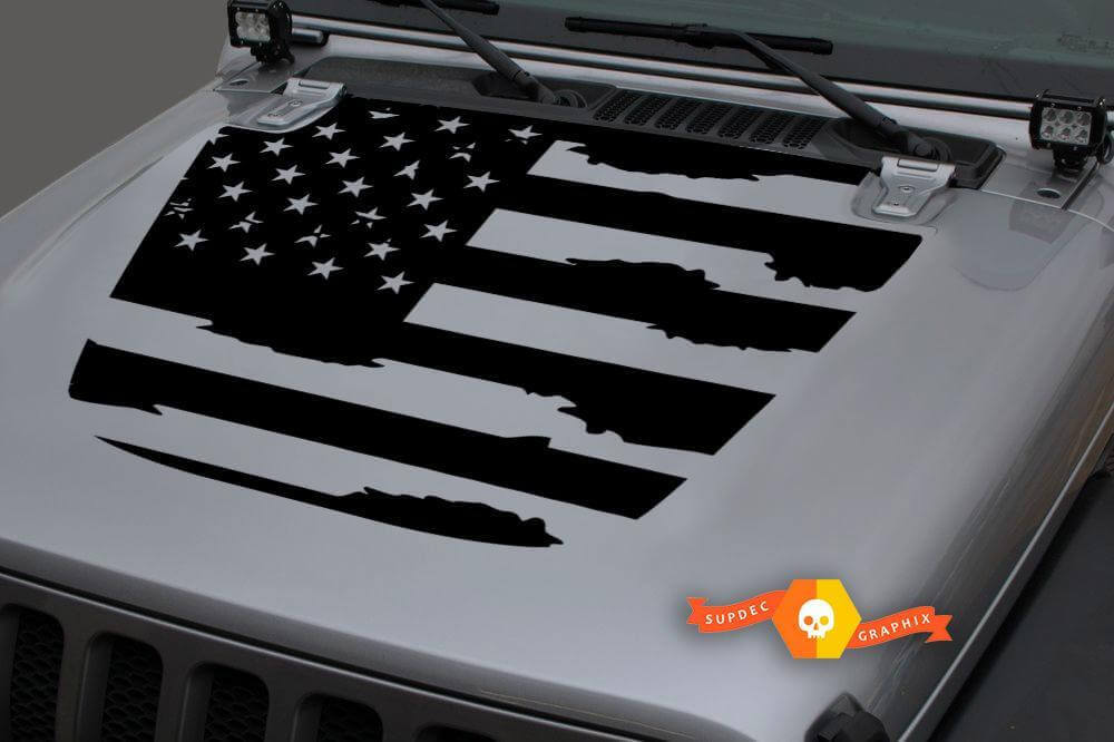 Distressed US Flag Hood Vinyl Decal for Jeep Gladiator and Wrangler JL JLU JT