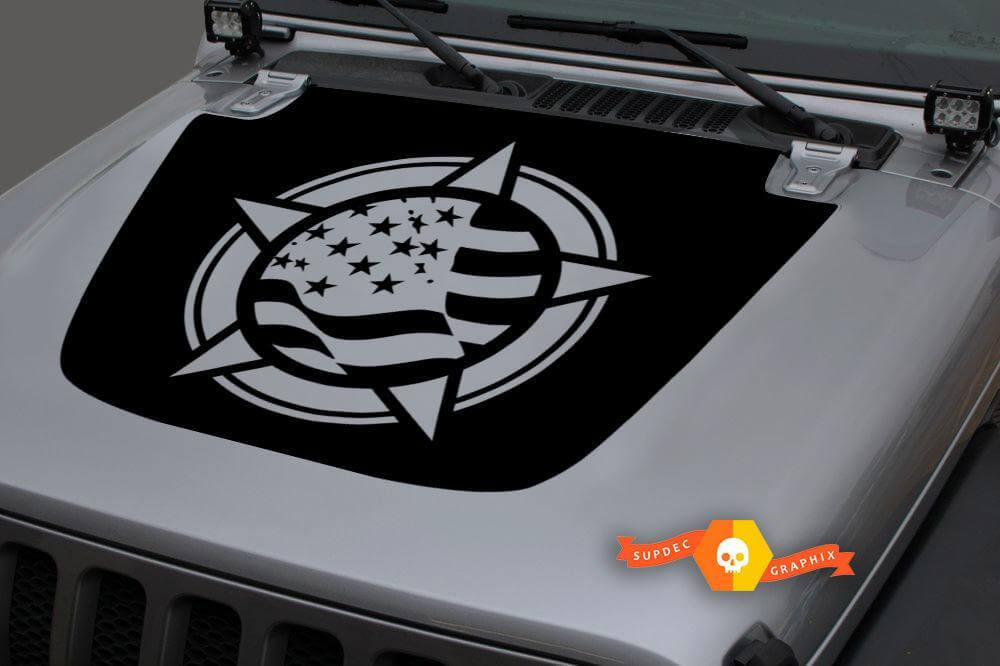 War Star USA Flag Hood Vinyl Decal for Jeep Wrangler JL JLU and Gladiator JT