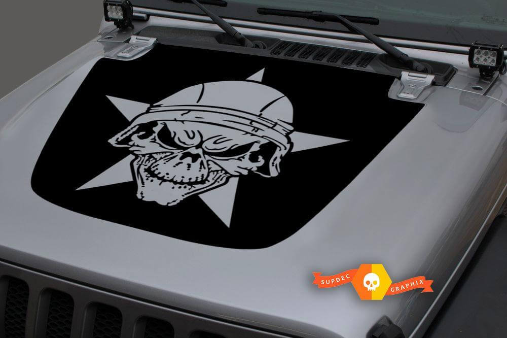 Military Star Skull Blackout Hood Vinyl Decal for Jeep Wrangler & Gladiator 