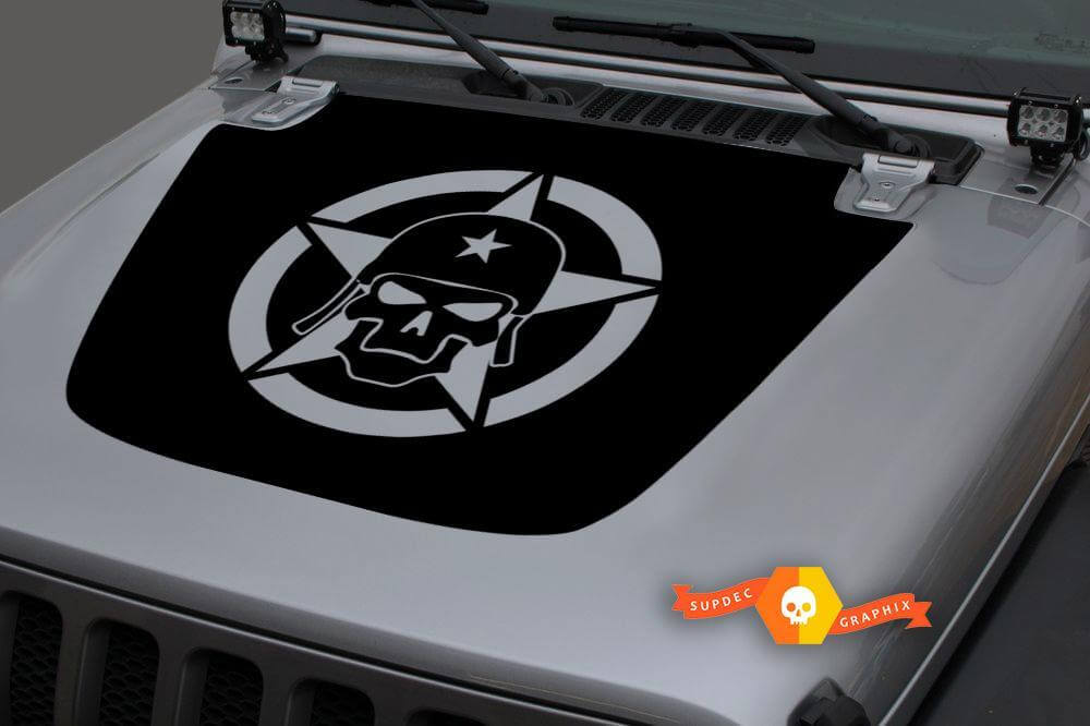 Skull Military Star Hood Vinyl Decal for Jeep Wrangler and Gladiator 