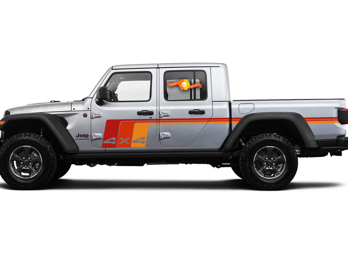 2 side Jeep Gladiator 4X4 Side Door Old School Retro Stripes Stickers Decals Vinyl Graphics Stripe kit for 2020-2021 for both sides.
