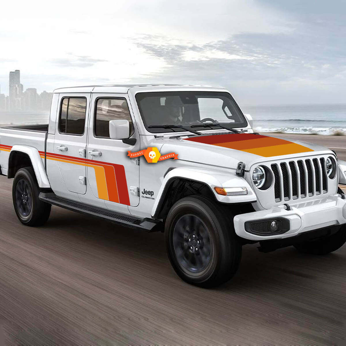 Retro Style Side and Hood Stripe Vinyl Decal Kit for Jeep Gladiator