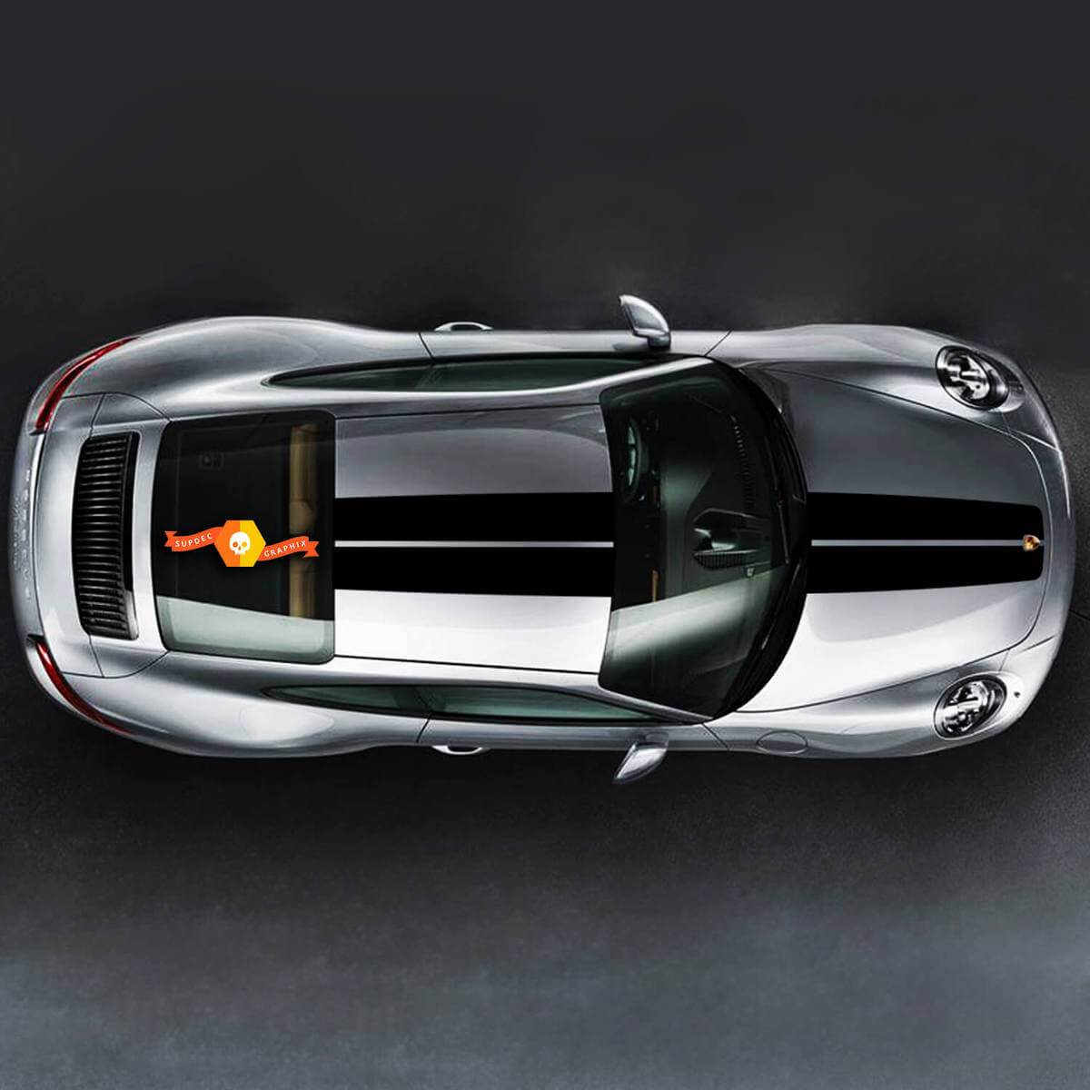Dual Racing Hood and Roof Stripes Vinyl Decal Kit for Porsche 911 Turbo S