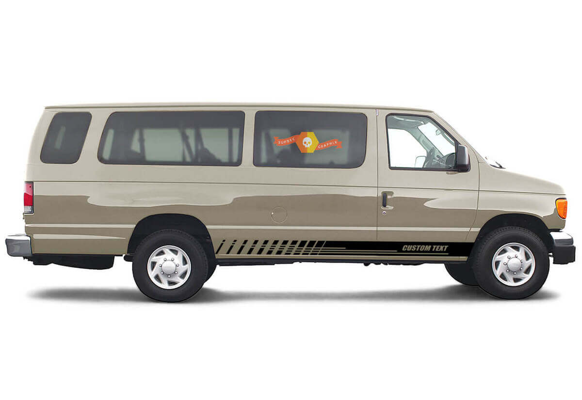2x side Ford E-Series Chassis Vinyl Stripes body decal vinyl graphics sticker Custom Text style 1
