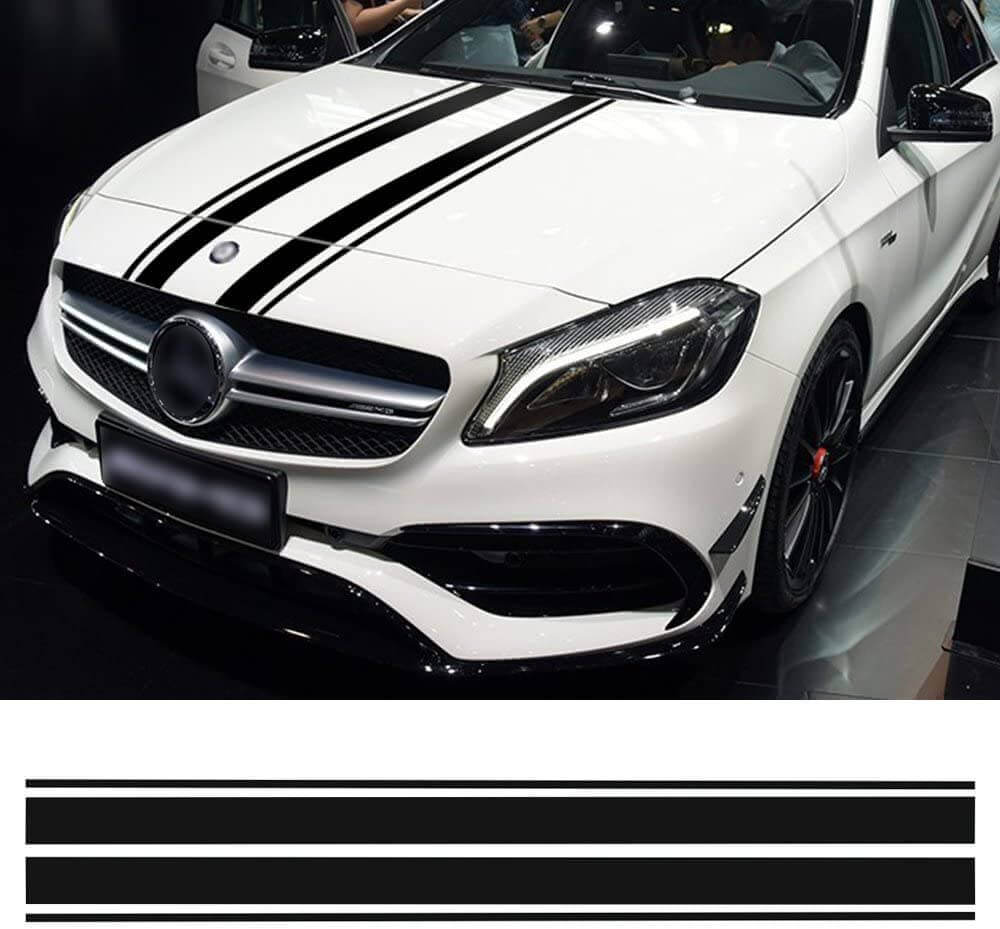 Hood Decal Black Stripes Sticker for Mercedes Benz A C GLA GLC CLA 45 AMG W176 C117 W204 W205 Style Bonnet Stripe Graphics
