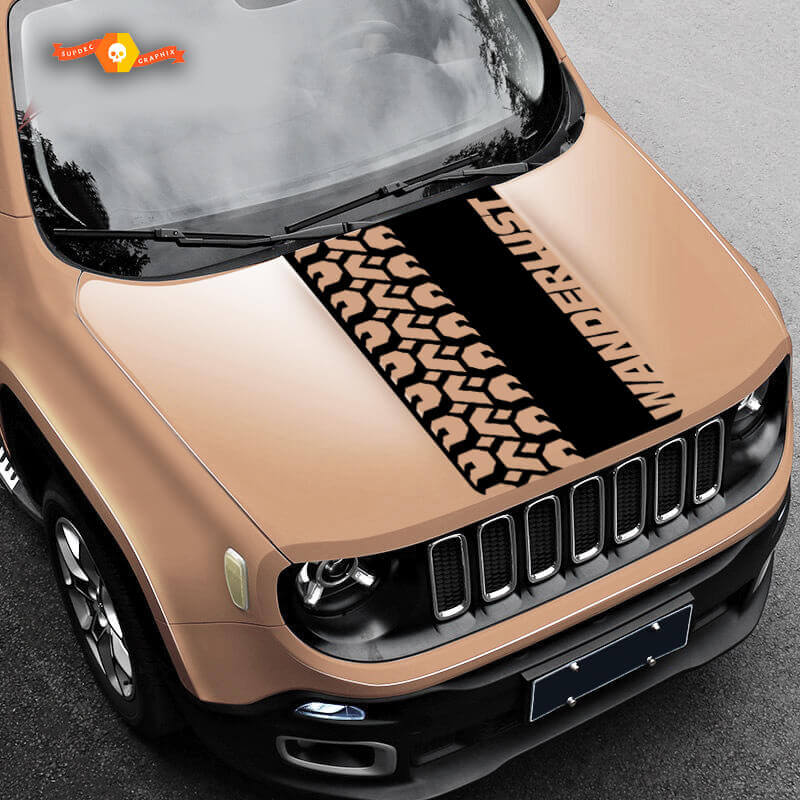 Tire Track Mud Off Road Vinyl Hood Decal Sticker Graphics for Jeep renegade models 2017 2018 2019 2020
