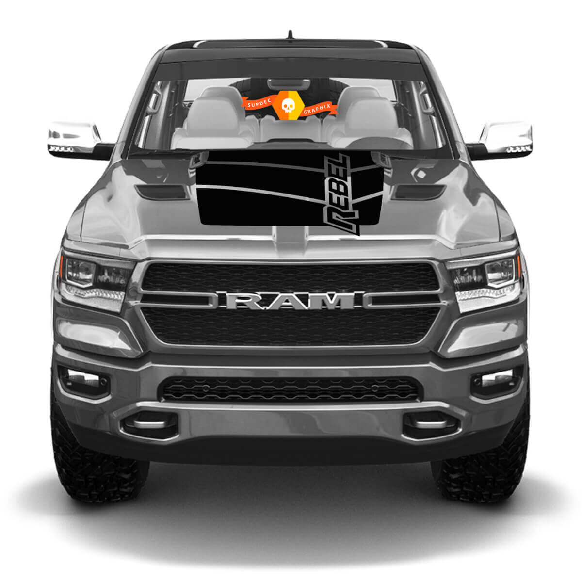 Rebel Lettering Hood Stripes Vinyl Decal for Dodge Ram Rebel