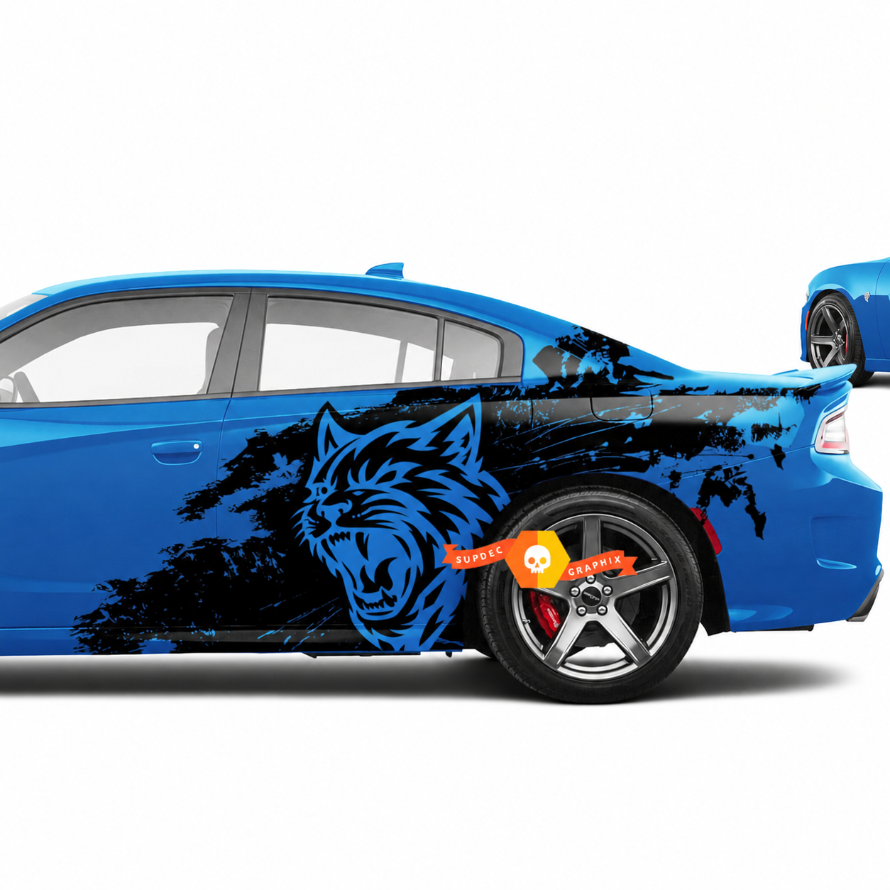 Custom Cat Head Distressed Grunge Pair Side Rear Fender Vinyl Decal Sticker for Dodge Challenger Hellcat