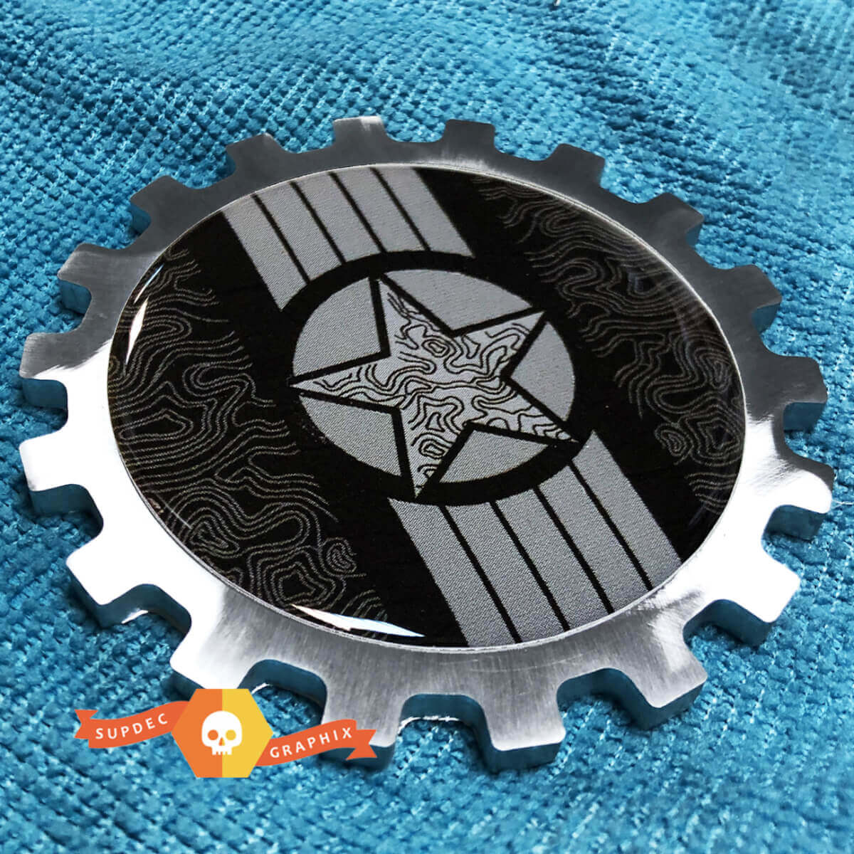 Military Star with Topographic Lines Aluminum Emblem for Jeep Wrangler 