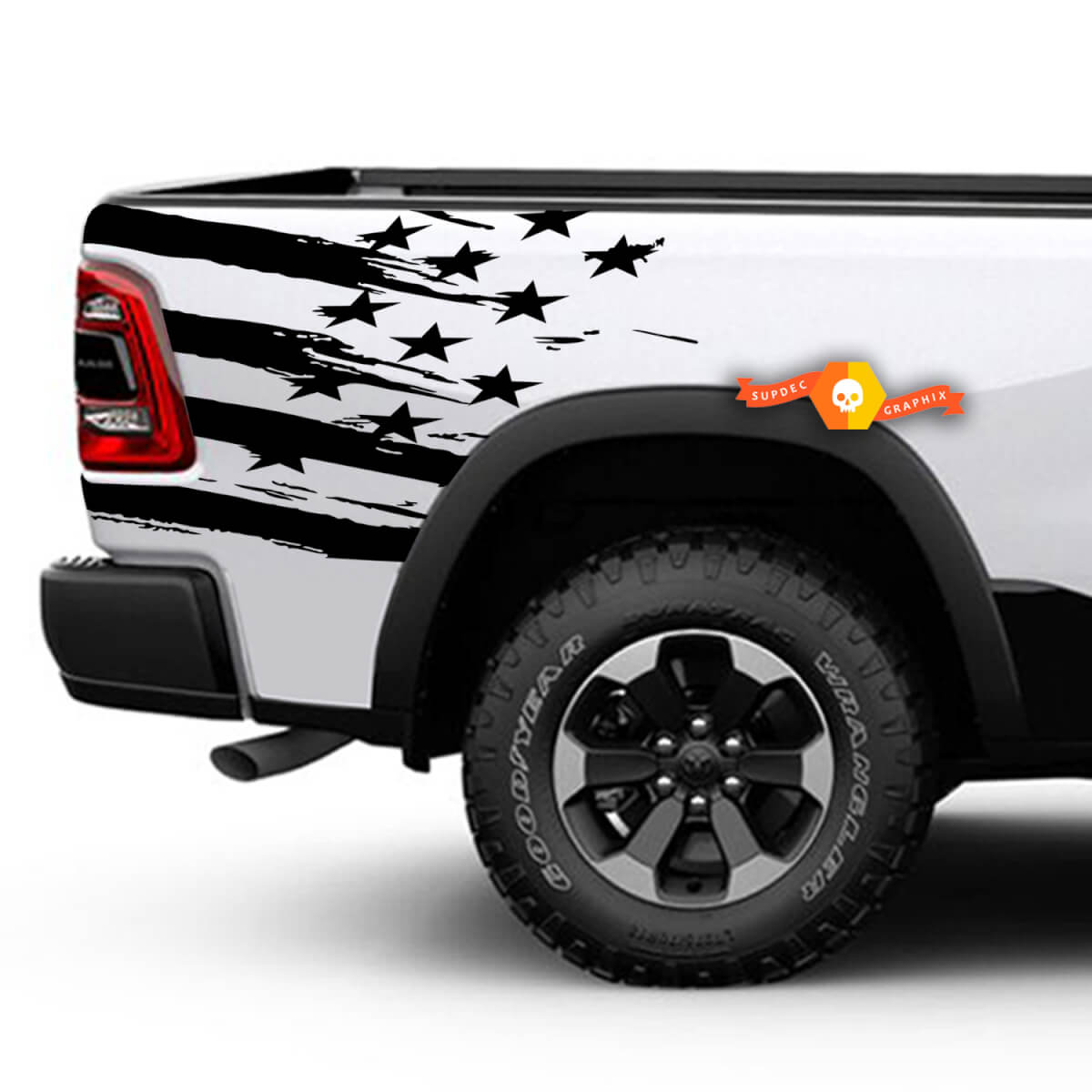 Rebel Side American Flag Distressed Grunge Design Hood Door Car Bed Pickup Vehicle Truck Vinyl Graphic Sticker Decal Tailgate

