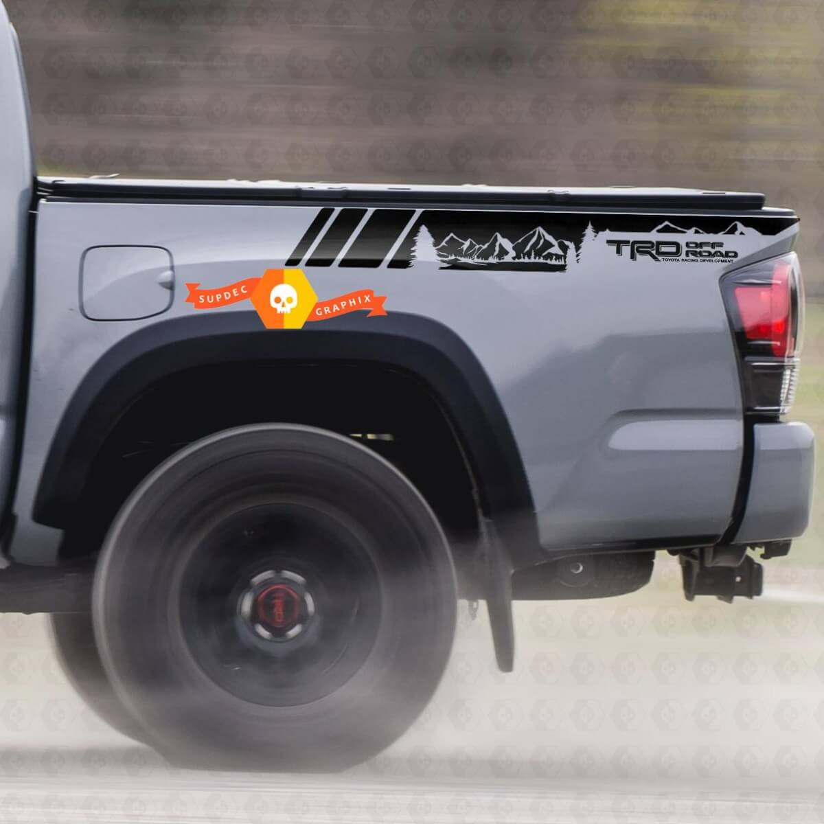 Pair TRD Sport PRO Off Road Mountains Forest stripes for Tacoma Side Vinyl Stickers Decal fit to Toyota Tacoma 2005–2020
