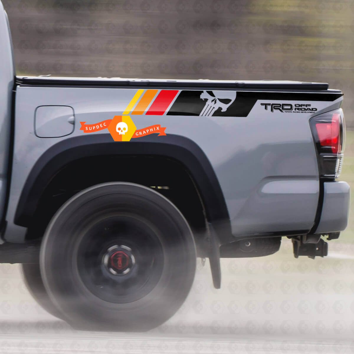 Pair TRD Sport PRO Off Road Vintage Colors Punisher stripes for Tacoma Side Vinyl Stickers Decal fit to Toyota Tacoma 2005–2020
